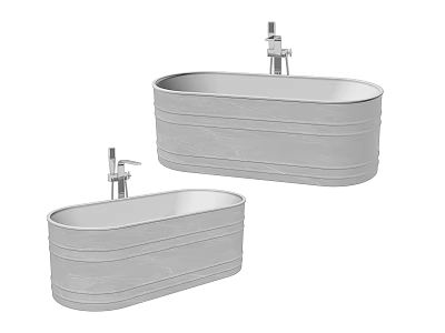 Two Modern Oval Shaped Washbasins With Silver Faucets And Horizontal Stripes Design 3d model