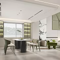 Modern Duplex Living Room Interior Design With Marble Wall Green Artwork And Large Windows