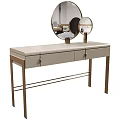 Modern Dressing Table With Sleek Design Round Mirror Metal Frame And Drawer Storage 3d model