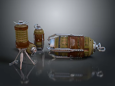 Military Bomb Weapons Featuring Tripod Stand Leather Wrapping And Metal Parts 3d model