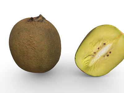 Fresh Whole and Sliced Kiwi Fruit with Yellow Flesh and Black Seeds 3d model