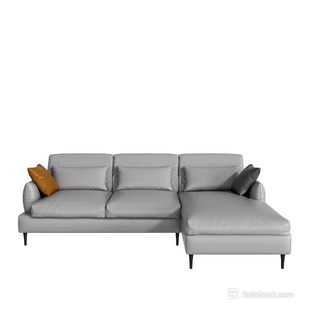 Multi Seater Gray Leather L Shaped Sofa With Accent Pillows And Modern Design 3d model