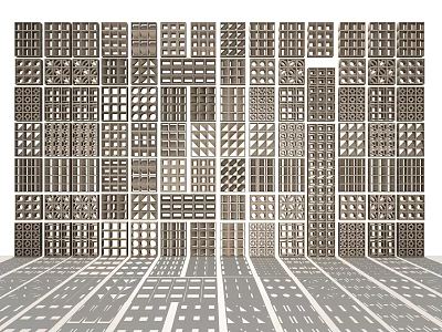 Carved Windows Decorative Wall With Multiple Patterns And Textured Floor Surface 3d model