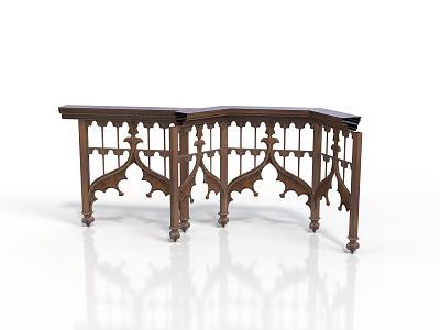 Vintage Wooden Console Table With Ornate Carved Legs And Curved Top 3d model