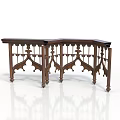 Vintage Wooden Console Table With Ornate Carved Legs And Curved Top