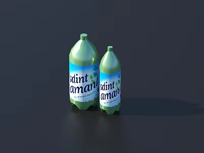 Two Green Vint Amara Drink Bottles Displayed On Dark Background 3d model