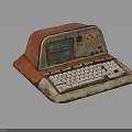 Vintage Electronic Device With Orange Top Green Screen White Keyboard And Worn Texture