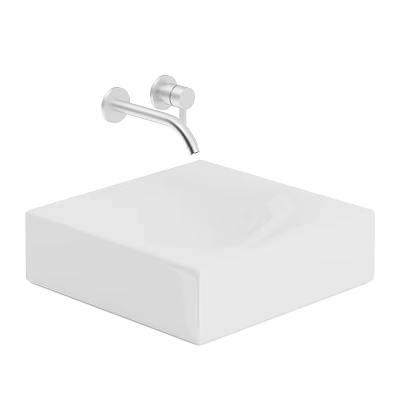 Modern White Square Bathroom Washbasin With Wall Mounted Silver Faucet 3d model
