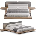 Modern Double Bed With Wooden Frame Gray Headboard White Sheets And Gray Throw Blanket