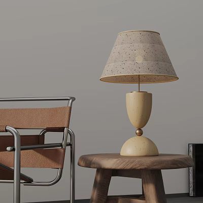 Beige Base Table Lamp With Textured Lampshade On Wooden Side Table 3d model