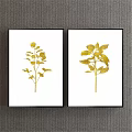 Two Botanical Prints With Golden Plant Foliage on White Background in Black Frames