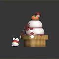 Traditional Wooden Box With Three Layered Pastry Red Decorations And Small Mouse Doll