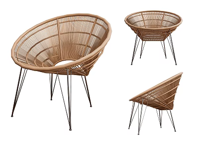 Round Shaped Rattan Leisure Chair With Modern Metal Leg Design And Comfortable Seat 3d model