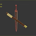 Traditional Sword With Metal Blade Golden Decoration Red Blue Scabbard And Golden Tip