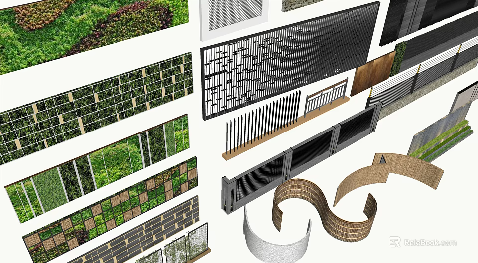 Building Facade Design With Various Materials Textures Green Plant Elements And Grilles 3d model 
