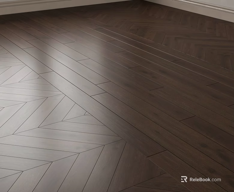 High Quality Dark Brown Wooden Floor with Herringbone Pattern Shiny Surface for Modern Interior Design 3d model 