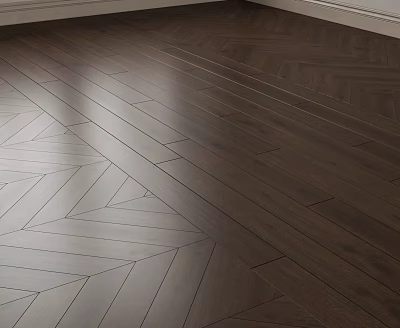 High Quality Dark Brown Wooden Floor with Herringbone Pattern Shiny Surface for Modern Interior Design 3d model