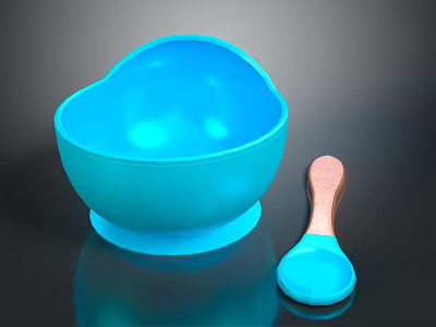 Decorative Ornament Set With Blue Heart Shaped Bowl And Blue Spoon With Brown Handle 3d model