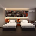 Modern Hotel Room Interior With Large Bed Art Wall TV And Wooden Flooring