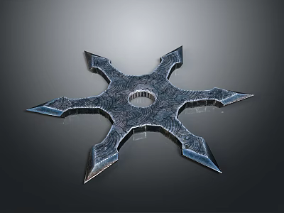 Star Shaped Metal Weapon With Sharp Blades Textured Surface And Central Hole 3d model