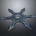 Star Shaped Metal Weapon With Sharp Blades Textured Surface And Central Hole