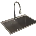 Single Bowl Stainless Steel Kitchen Sink With Modern Curved Faucet And Square Design