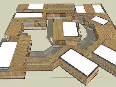 Modern Wooden Architecture With Interconnected Buildings And White Roof Panels 3d model