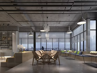 Industrial LOFT Restaurant Public Office Area Restaurant 3d model