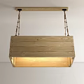Natural Pine Wood Pendant Light with Rectangular Wooden Frame and Hanging Chains 3d model