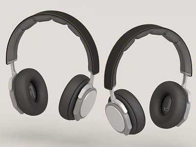 Modern Over Ear Headphones with Leather Headband and Soft Silver Ear Cups 3d model