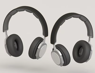 Modern Over Ear Headphones with Leather Headband and Soft Silver Ear Cups 3d model