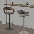 Modern Brown And Beige Leather Bar Stools With Swivel Base By Wooden Counter 3d model