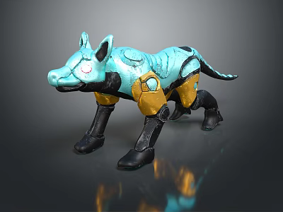 Turquoise Wolf Like Animal Toy With Golden And Black Mechanical Parts Design 3d model