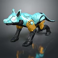Turquoise Wolf Like Animal Toy With Golden And Black Mechanical Parts Design