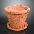 Pink Textured Flower Pot With Matching Saucer And Weathered Finish