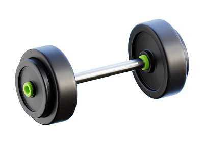 Black Fitness Dumbbell With Green Center Discs And Silver Bar Sports Equipment 3d model