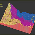 3D Terrain Model Featuring Mountain Ranges And Flowing River With Detailed Natural Texture