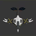 Futuristic Flying Vehicle with Sleek Silver Body Dual Rotor Blades Blue Solar Panels on Wings