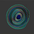 Shiny Blue Coiled Spiral Design With Central Sphere On Gray Background 3d model
