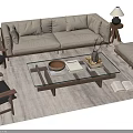 Modern Sofa and Coffee Table with Glass Top Wooden Frame Beige Upholstery and Side Table