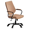 Beige Office Chair with Striped Backrest Armrests and Black Base with Wheels 3d model