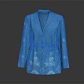 Vibrant Blue Long Sleeve Blazer Coat With White Polka Dots And Snowflake Patterns And Buttons