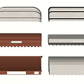 Various Style Outdoor Awnings in Beige and Brown with Striped Scalloped Designs