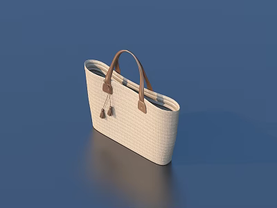 Stylish Beige Woven Tote Bag With Brown Leather Handles And Tassel Accents 3d model