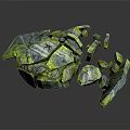 Wood Stone Broken Sphere With Cracked Surface Green Gray Texture And Scattered Fragments