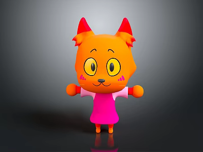 Cute Orange Cat Shaped Doll With Red Ears Big Yellow Eyes And Pink Dress 3d model