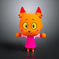 Cute Orange Cat Shaped Doll With Red Ears Big Yellow Eyes And Pink Dress