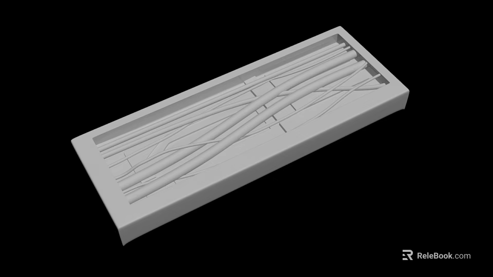 White Rectangular Decorative Tray with Intricate Cross Line Grooves Design 3d model 