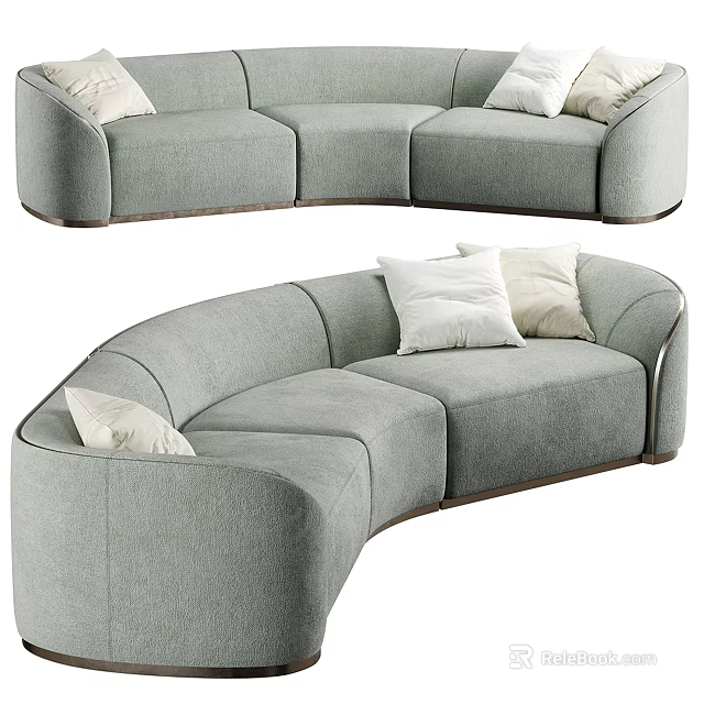 Modern Curved Gray Sectional Sofa with White Pillows and Comfortable Seating Design 3d model