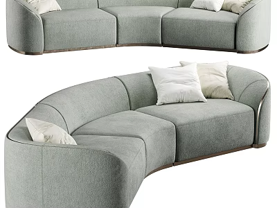 Modern Curved Gray Sectional Sofa with White Pillows and Comfortable Seating Design 3d model